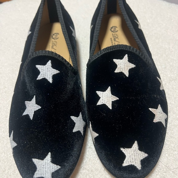 Del Toro Navy Velvet Loafers with White Stars - Size 7